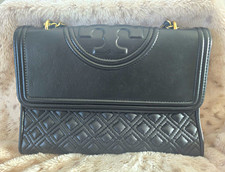 Tory Burch Black Quilted Chain Strap Shoulder Bag Medium Magnetic Closure