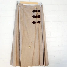 Escada Margaretha Ley Kilt Style Gold Bobby Pin Wool Cashmere Skirt Sz:EU 38/US6