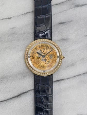 Vintage Chaumet Pebble 90s Skeleton Dial 36mm 18K Gold Diamond Bezel