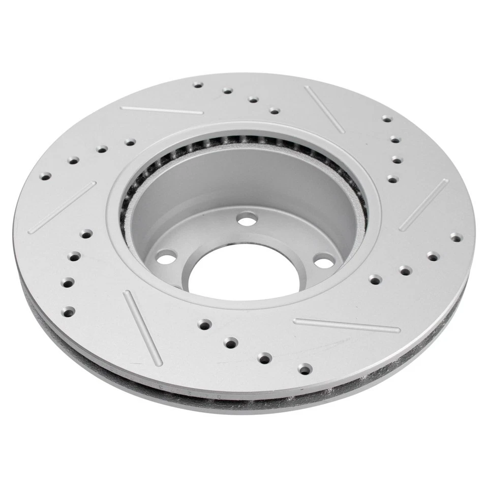 Front Rear Ceramic Brake Pads & Performance Drilled Slotted Rotor Kit - Image 2 of 4