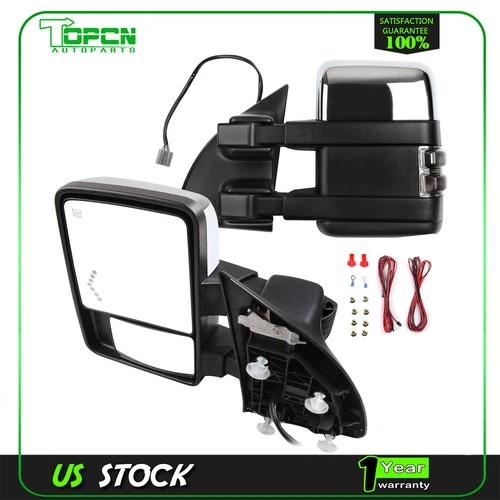 Towing Mirrors Chrome Power Heated Turn Signal Lights For 1999-2007 Ford F250