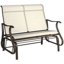 47" Outdoor Double Glider Bench Backyard Patio Mesh Gliding Chair, Beige