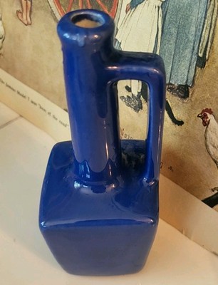 5.75'' H Blue Pottery Bud Vase with Handle 3 Dots On Bottom Of Vase