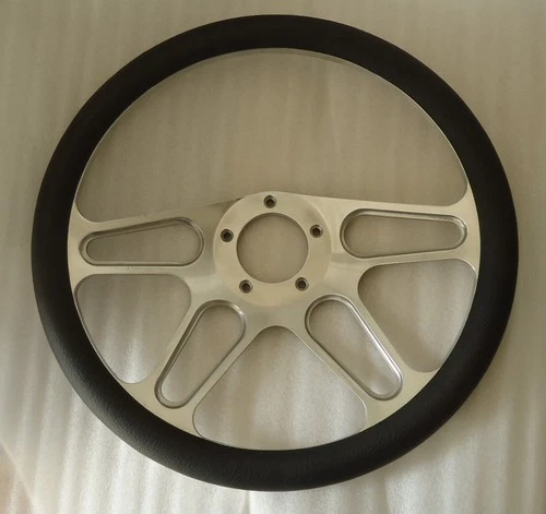 14" Chrome Steel Billet Steering Wheel Black