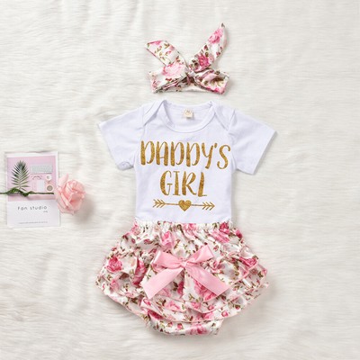 3PCS Newborn Kids Baby Girl Outfits Clothes Romper Bodysuit+Tutu Pants Dress Set