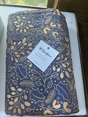 spoonflower curtains 3 panels Available  108x50 Each 108'' Long gold navy floral
