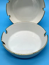 TWO Porcelain White Round Ashtray VTG Gold Trim 4" Diameter