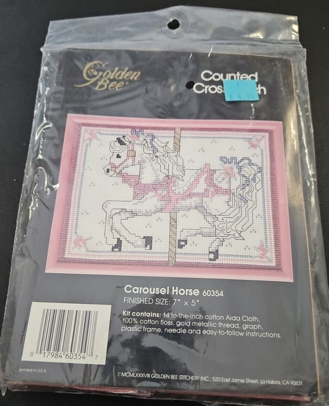 Vintage 1988 Golden Bee New Counted Cross Stitch Kit - 60354 Carousel Horse, 7x5
