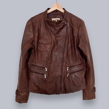 Stetson Leather Jacket Womens Large Cafe Racer Motorcycle Brown