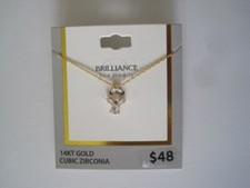 BRILLIANCE 14 KT Yellow Gold Necklace CZ Clear Angel Gold Filled Chain 16"