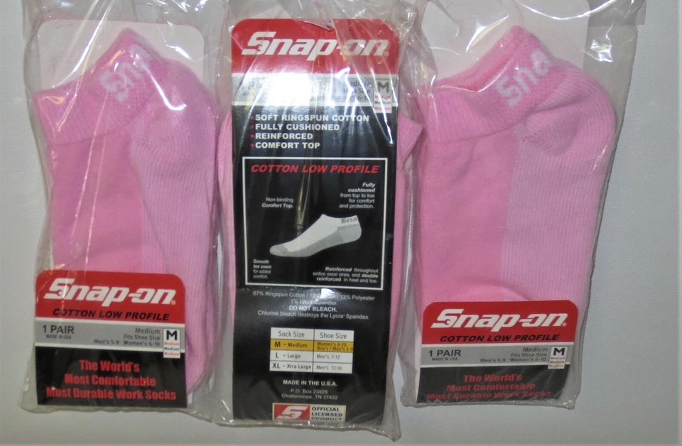 3 PAIRS Snap-On PINK Low Profile Socks MEDIUM 6-10 *FREE SHIP* MADE IN USA *NEW* - Image 2 of 4