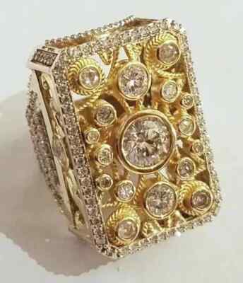 3.50Ct Round Cut Moissanite Men's Cluster Engagement Ring 14K Yellow Gold Plated