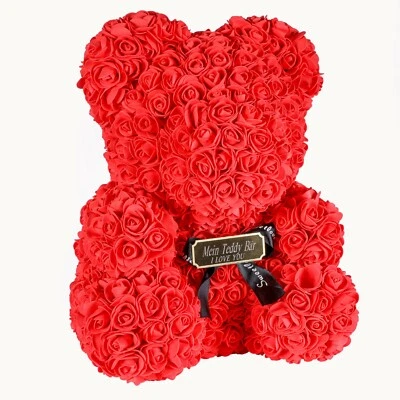 ROMEO&LOVE Rosenbär Rot Rosen Bär 25cm Teddybär Rose Bear MIT GRAVUR Muttertag Hochzeitstag