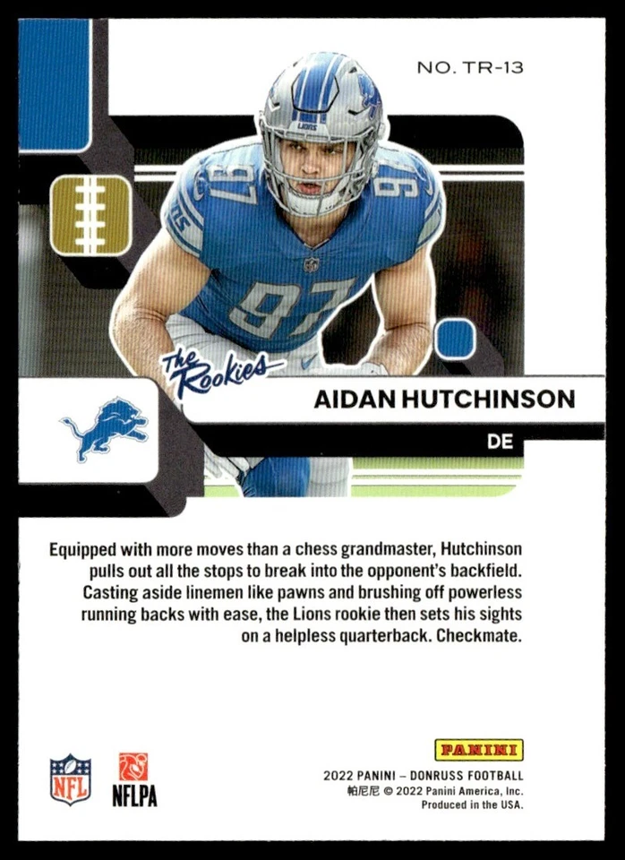 2022 Donruss The Rookies Aidan Hutchinson #TR-13 TS7 - Image 2 of 2