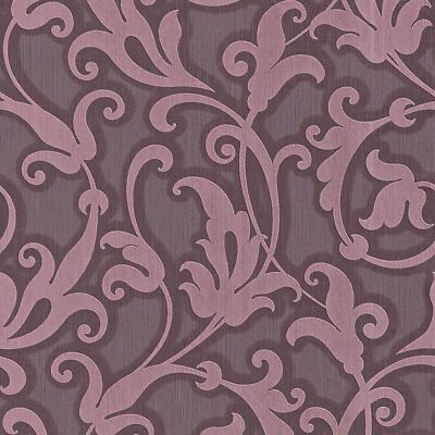Profhome 954905-GU Textiloptik Tapete Barock matt violett perl-brombeer 5,33 m2