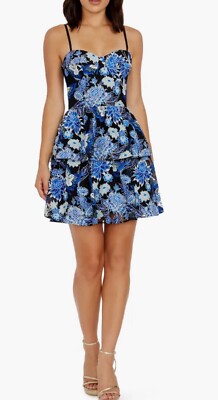 NEW Dress the Population Braelyn Lace Mini Dress XL Black Blue Sweetheart
