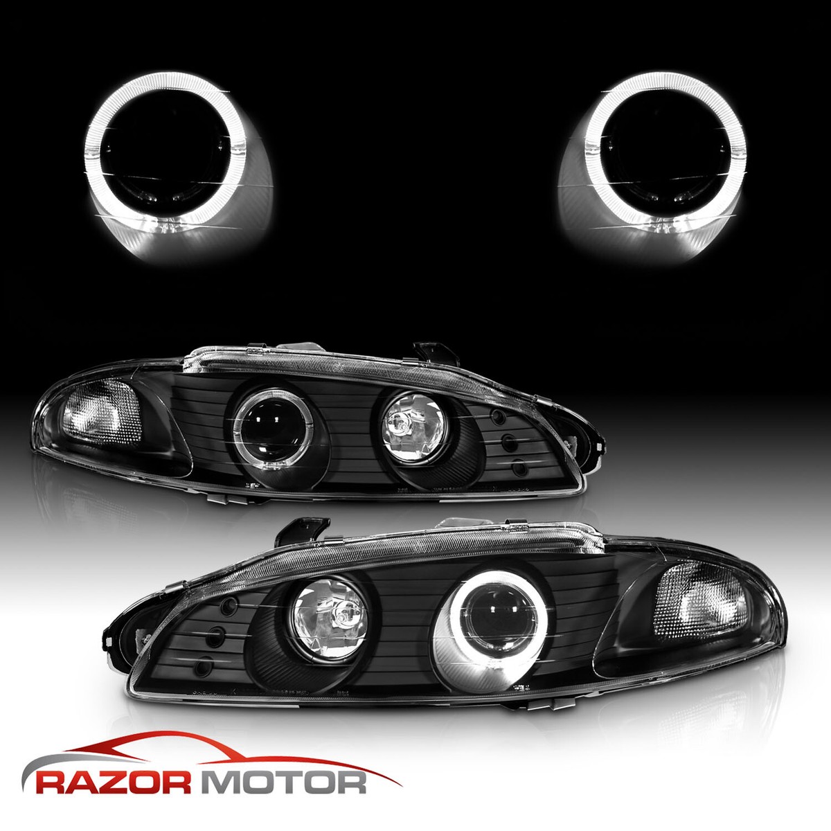 LED Halo] 1997 1998 1999 Fit Mitsubishi Eclipse Black Projector
