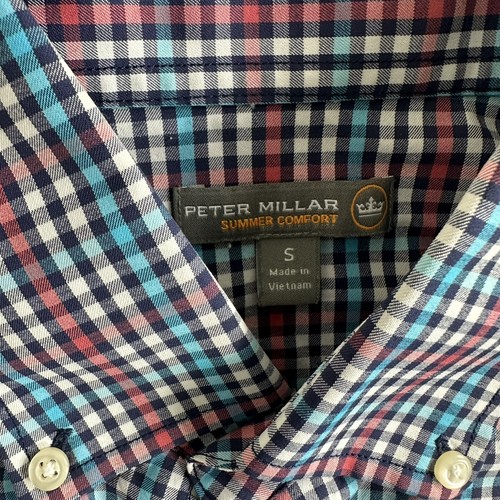 Peter Millar Summer Comfort Men Button Down Shirt Sz S Plaid Long Sleeve Stretch - Picture 5 of 6