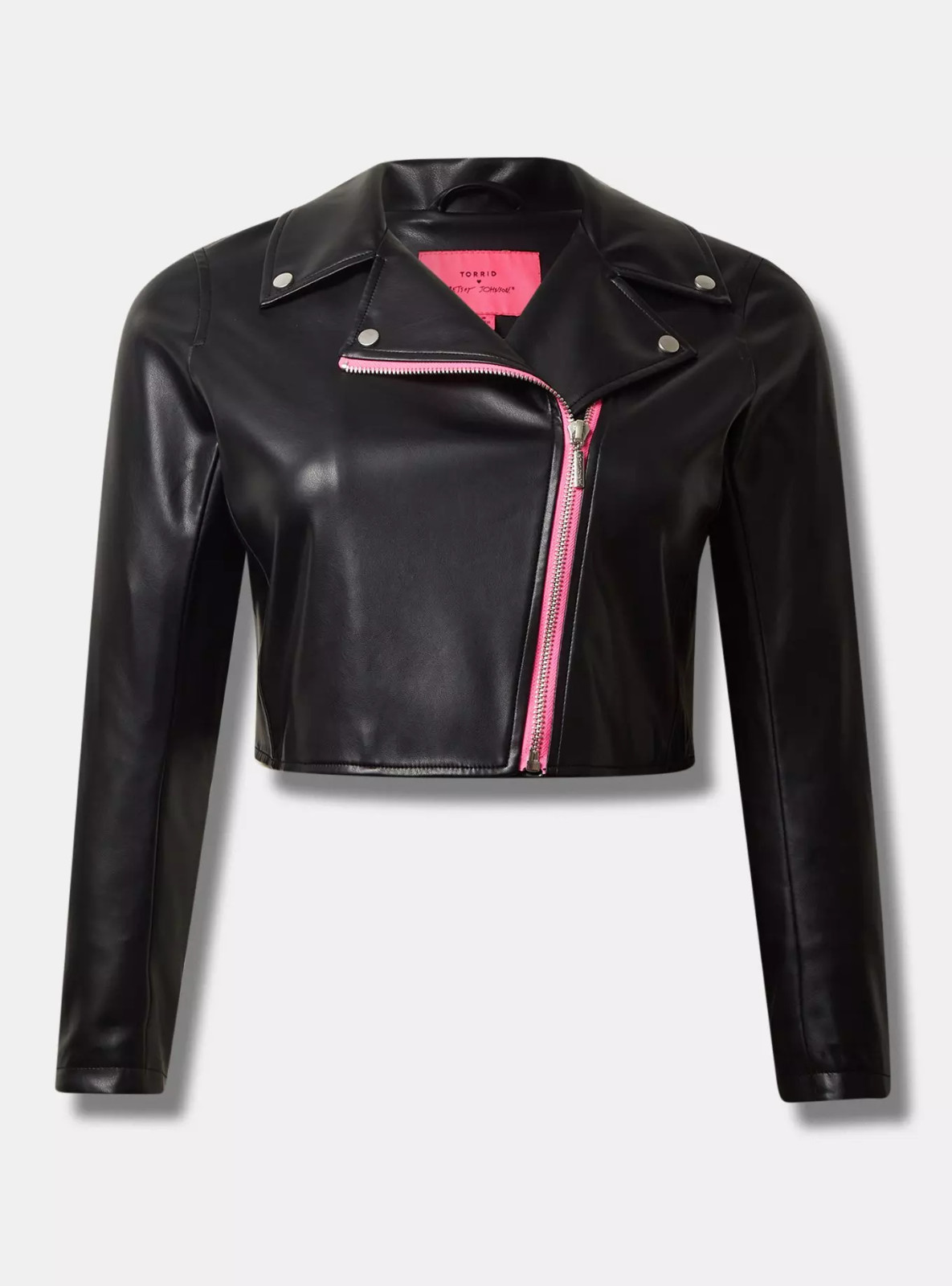 Womens Torrid Betsey Johnson Faux Leather Black Crop Moto Jacket Size 4 4X 26 image 5