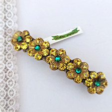 Michal Negrin Hair Clip Yellow Green Flowers Swarovski Crystals Christmas Gift