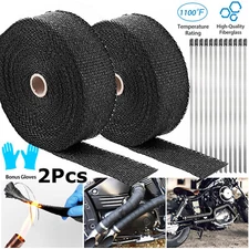 2 Roll x 2" 50FT Black Exhaust Wrap Header Manifold Fiberglass Heat Wrap Tape