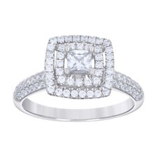 925 Sterling Silver Round Princess CZ Women's Halo Square Ring Sizes 6 to 9