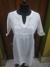 PLEASANT DRESS SHIRT L 42 HANDMADE KURTI CHIKAN EMBROIDERY 100 COTTON TOP KURTA