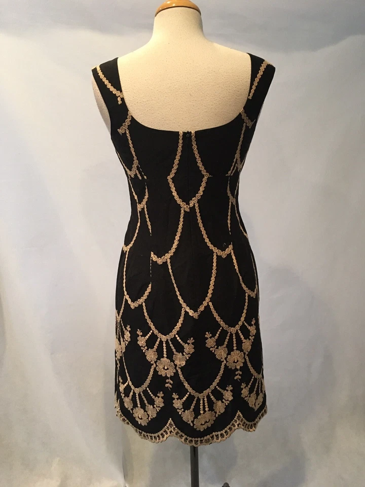 Nanette  Lepore Cotton Sheath Chandelier Tassle Print Black/Champagne Size 6 - Image 2 of 4
