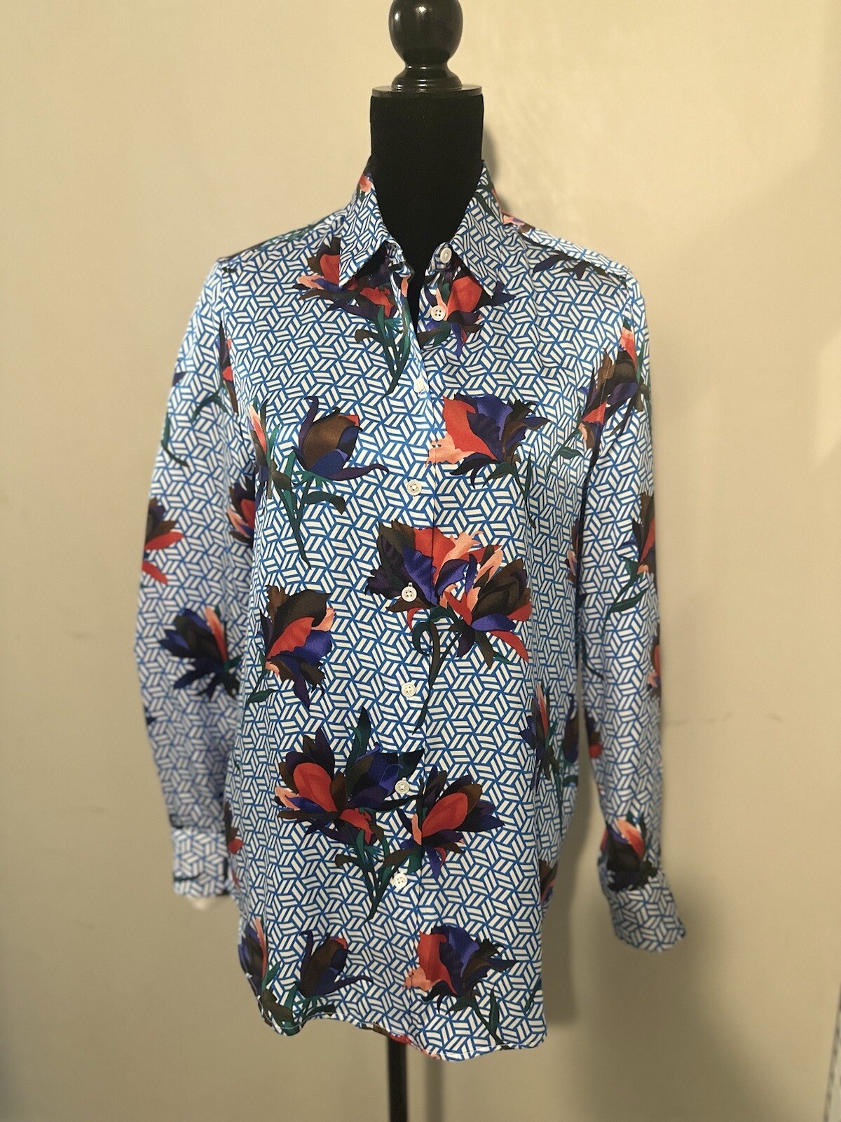 Equipment Femme Long Sleeve Silk Button Down Blouse Floral S Small