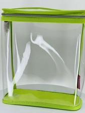 Clinique Makeup Train Case Transparent Cosmetic TRAVEL BAG, NEW   Neon Green