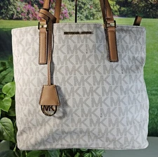 Michael Kors Tote Tan Signature Print Bag Purse Gold Hardware