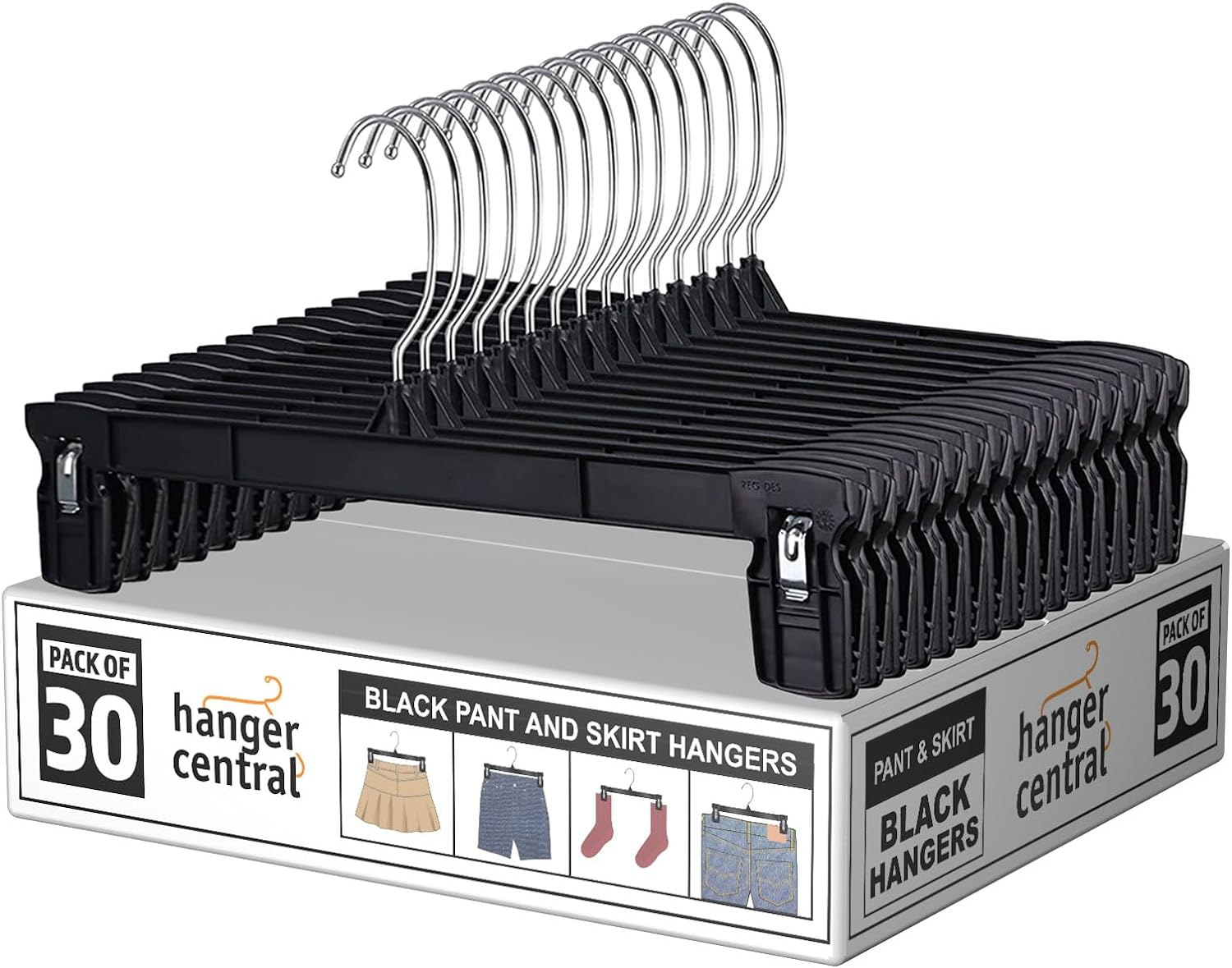 30 Heavy Duty Slim Plastic Hangers for Pants Skirts Shorts 12 Inch Pack  