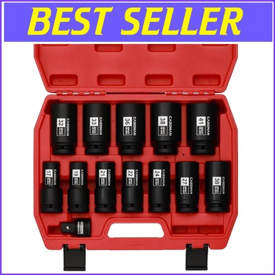 Durable 34'' Drive Deep Impact Socket Set - 13 Piece with Black Phosphate Finish