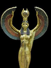 Ancient Egyptian Antiquities winged Isis statue made of stone and Gold leaf BC