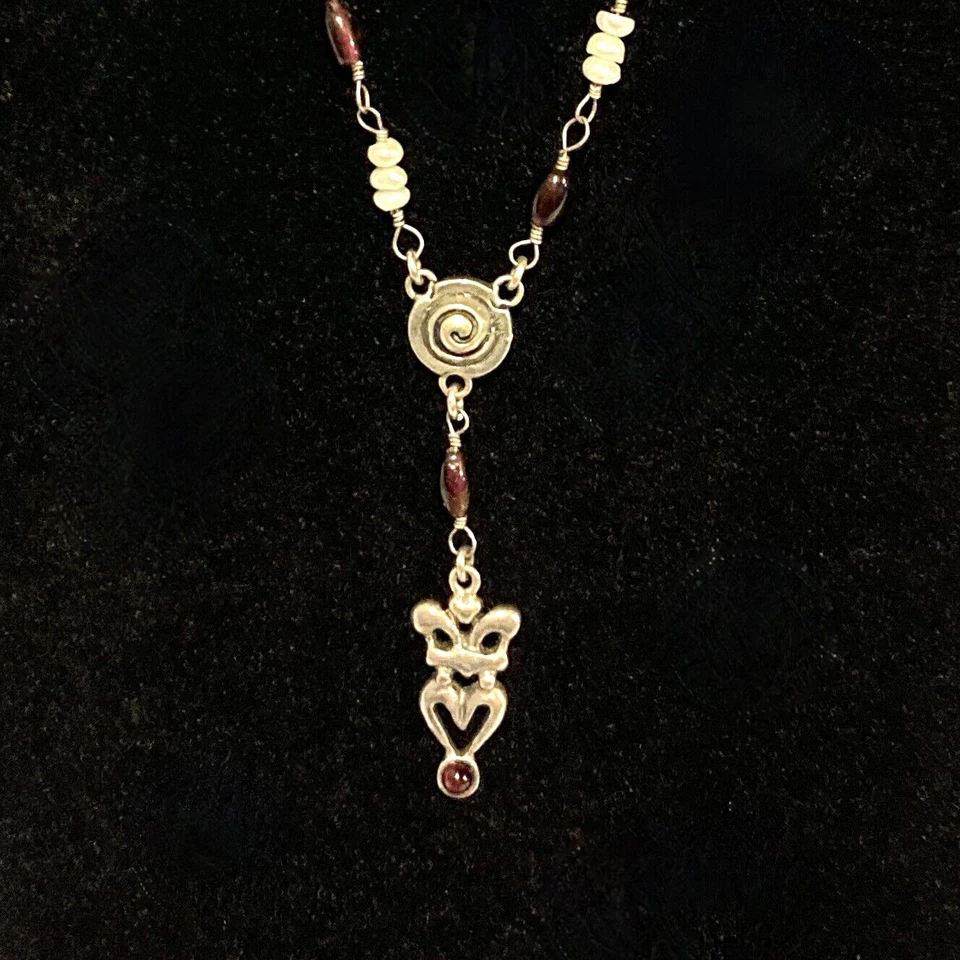 Collar Y Lariat de plata y perlas de agua dulce amatista púrpura oscuro hecho a mano Foto 4 de 4