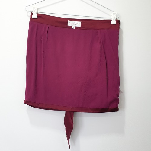 Glamazon The Label Skirt Mini Satin Front Tie Lined Burgundy Size 10 - Picture 15 of 17
