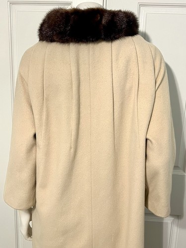 Vintage 60er Jahre Lilli Ann beige gebürstete Wolle Bindekragen Swing Mantel Pelzkragen L - Bild 8 von 12