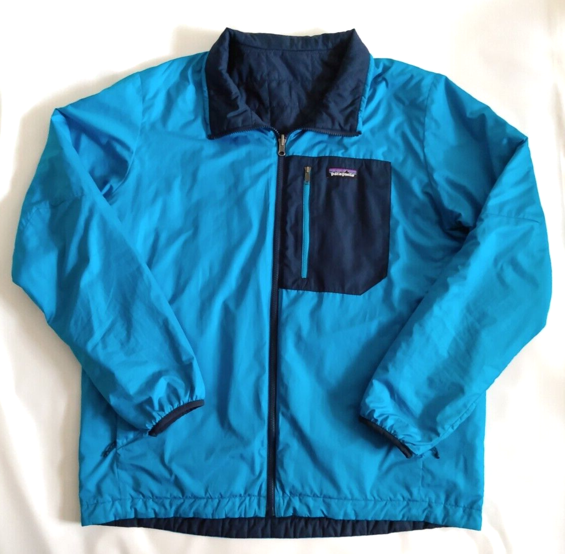 Patagonia Mens XL Reversible Quilted Puffer Jacket in Aqua Blue and Navy Blue