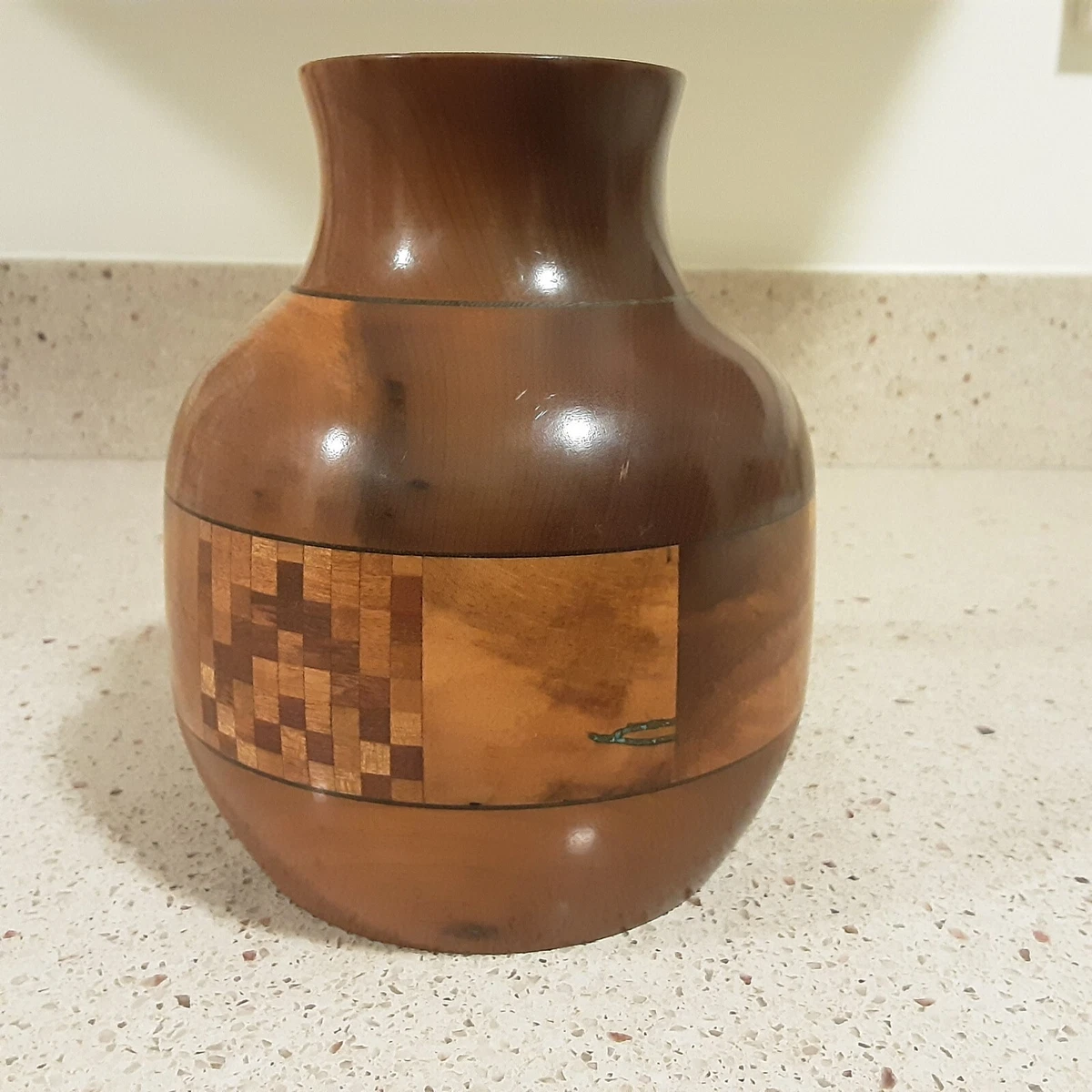 蓝色木制花瓶| eBay