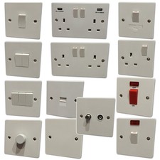 White Plastic Light Switches, USB Plug Sockets, Dimmer & Cooker Switches