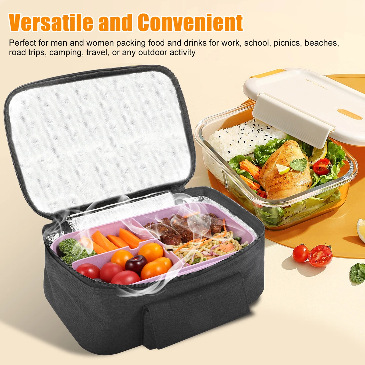 Reusable 3-Compartment Food Containers & Bento Lunch Boxes for School, Work, and Travel by Netrition (Set of 4)