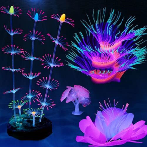 4Pack Silicone Glowing Fish Tank Plants Decor Simulation Coral Aquarium Ornament - Picture 1 of 7