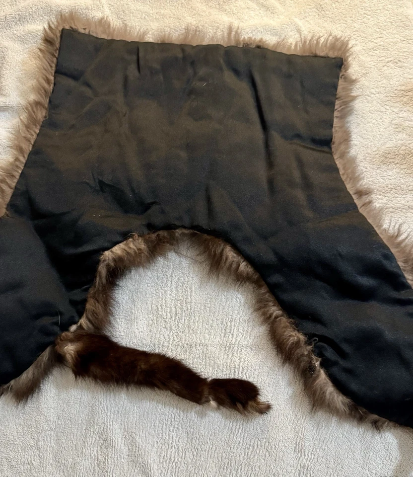 Estola de piel real de colección envolvente marrón chal colas viejo Hollywood glamour caprichoso cálido Foto 3 de 4