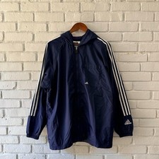 Vintage 90s Adidas Navy White Hooded Full Zip Windbreaker Jacket M