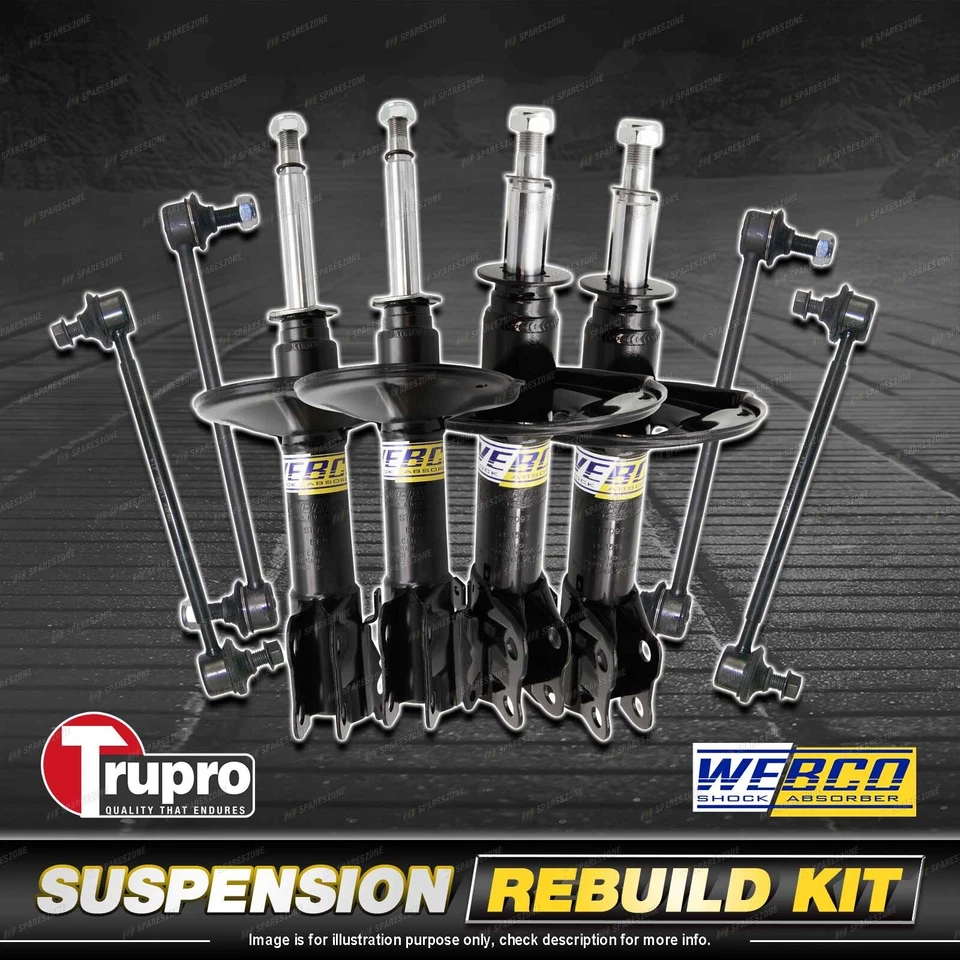 Front+Rear Webco Shock Absorber Trupro Sway Bar Link Kit for Toyota Kluger 03-07