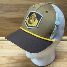 Smokey the Bear Trucker Hat Brown Snapback Patch Rope Hat w/ US Forestry Button