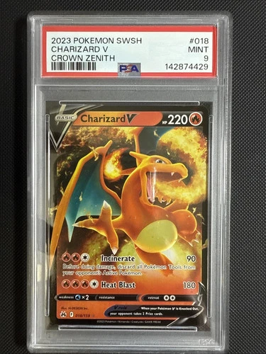2023 Pokémon SWORD & SHIELD CHARIZARD V 018/159 Crown Zenith PSA 9 Mint FULL ART