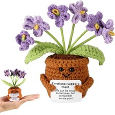 Positive Forget Me Not Knitted Flower Pot Emotional Doll Support Crochet Plant