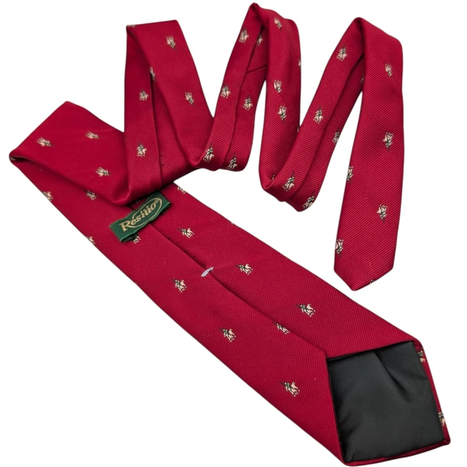 Corbata roja bordada caballo ecuestre vintage Resilio para hombre 54,5" años 90 Foto 3 de 4