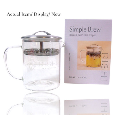 Rishi Tea Simple 13.5 oz Brew Borosilicate Glass Teapot w/ Built-in Strainer New